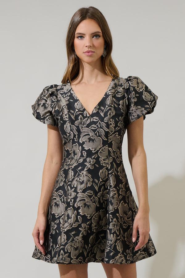 Sugarlips Lyla Jacquard Floral Lara Flare Mini Dress