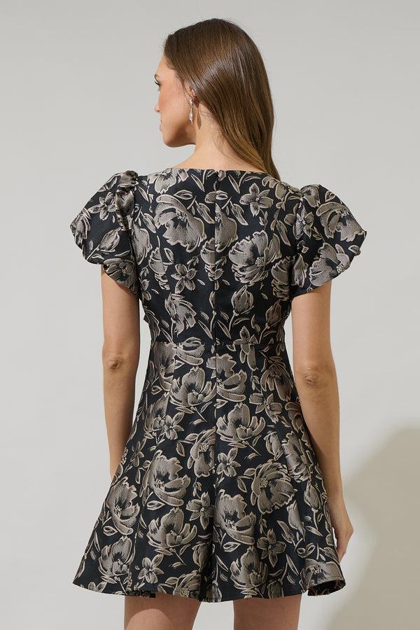 Sugarlips Lyla Jacquard Floral Lara Flare Mini Dress