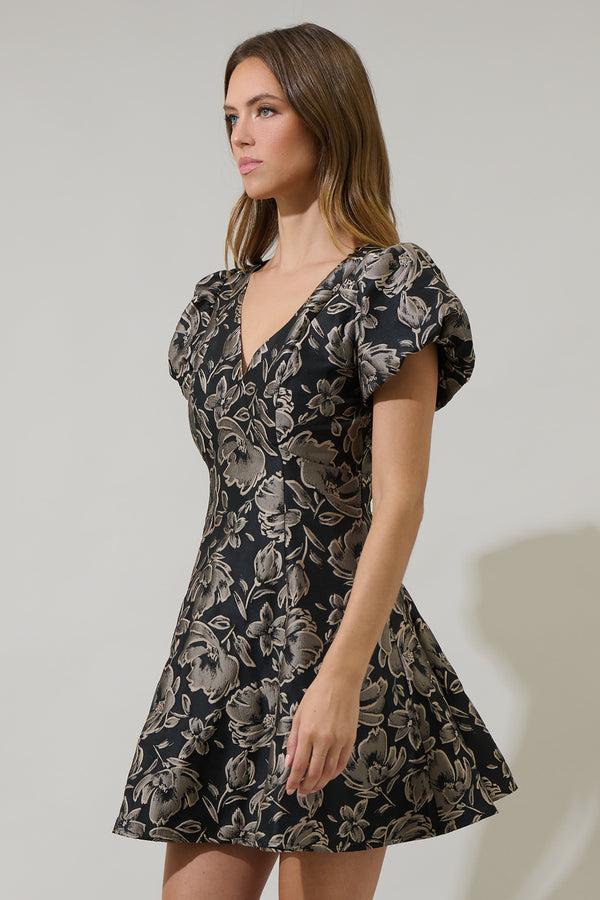 Sugarlips Lyla Jacquard Floral Lara Flare Mini Dress
