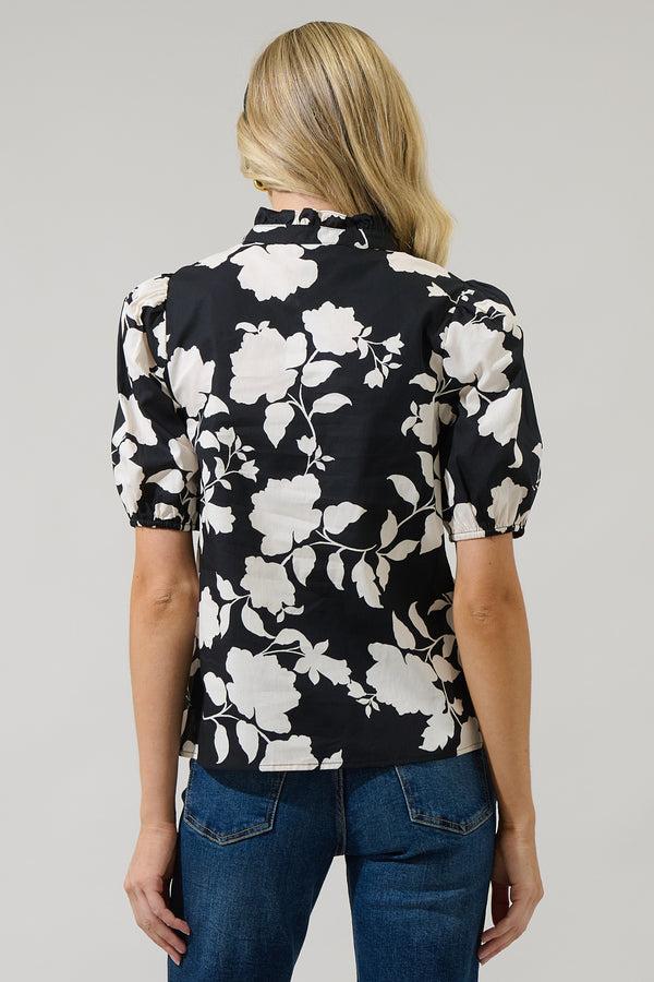 Sugarlips Mableton Floral Miraya Mock Neck Poplin Top