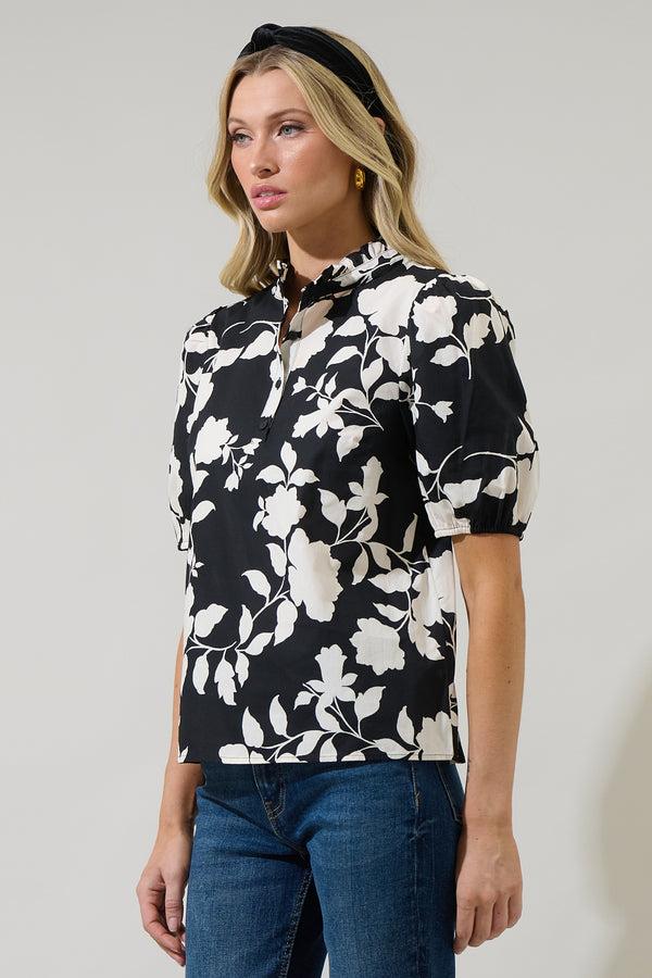 Sugarlips Mableton Floral Miraya Mock Neck Poplin Top