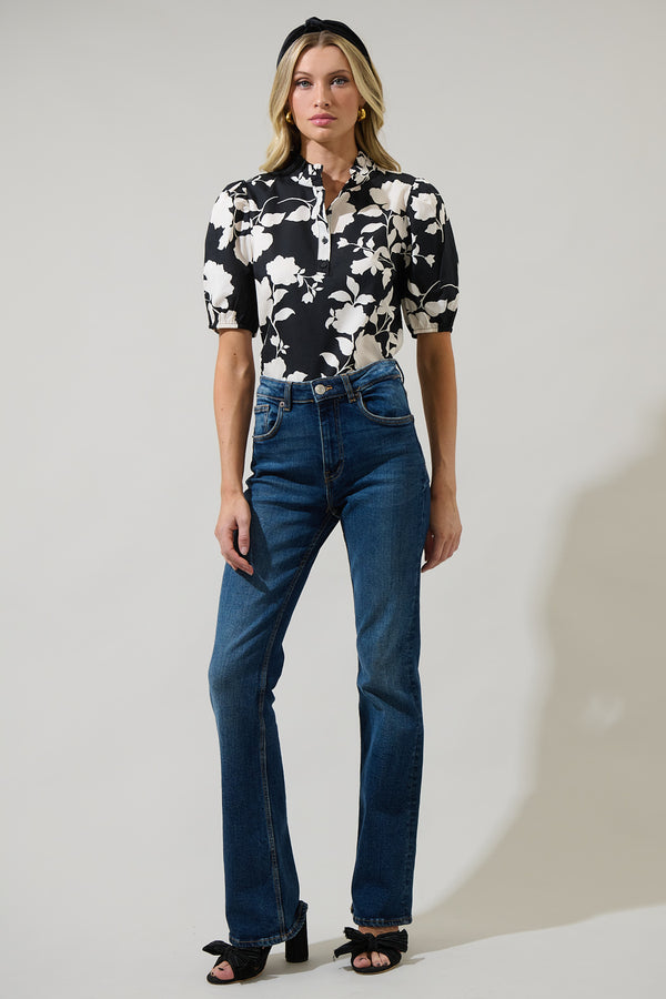 Sugarlips Mableton Floral Miraya Mock Neck Poplin Top