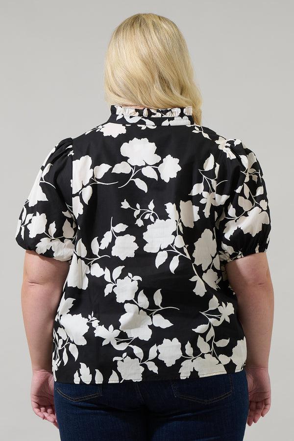 Sugarlips Mableton Floral Miraya Mock Neck Poplin Top Curve