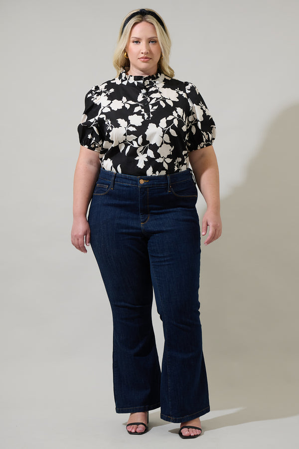 Sugarlips Mableton Floral Miraya Mock Neck Poplin Top Curve