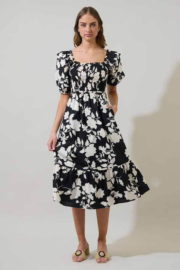 Sugarlips Mableton Floral Rosswell Smocked Midi Dress