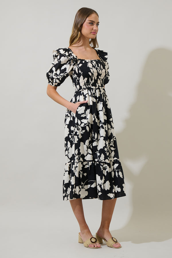 Sugarlips Mableton Floral Rosswell Smocked Midi Dress