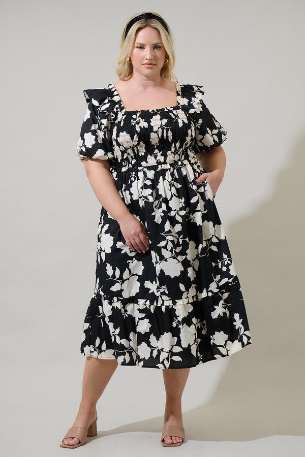 sugarlips Mableton Floral Rosswell Smocked Midi Dress Curve
