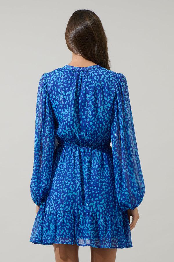 Sugarlips Madeira Abstract Paxton Balloon Sleeve Mini Dress