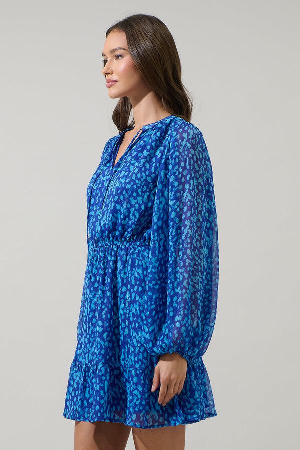 Sugarlips Madeira Abstract Paxton Balloon Sleeve Mini Dress