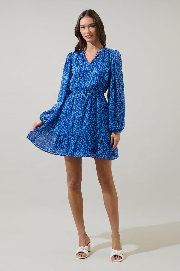 Sugarlips Madeira Abstract Paxton Balloon Sleeve Mini Dress