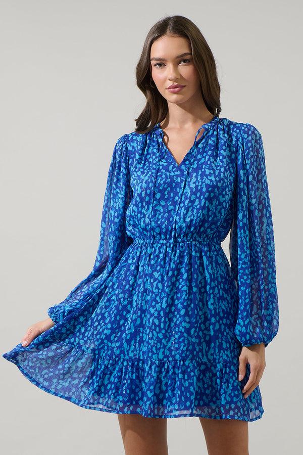 sugarlips Madeira Abstract Paxton Balloon Sleeve Mini Dress