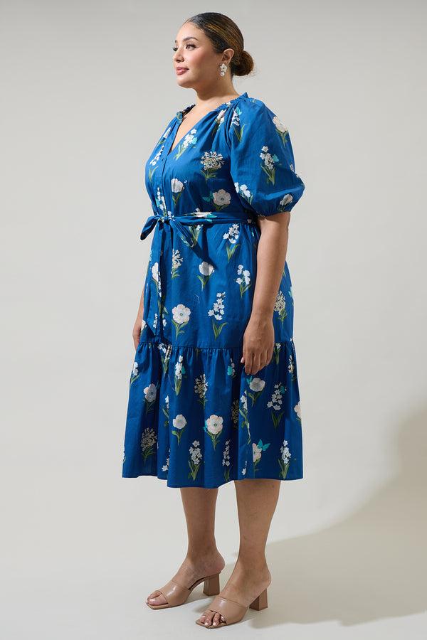 Sugarlips Madison Floral Wynette Tiered Midi Dress Curve