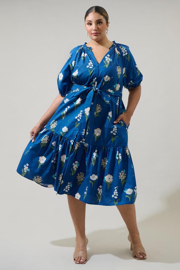 sugarlips Madison Floral Wynette Tiered Midi Dress Curve