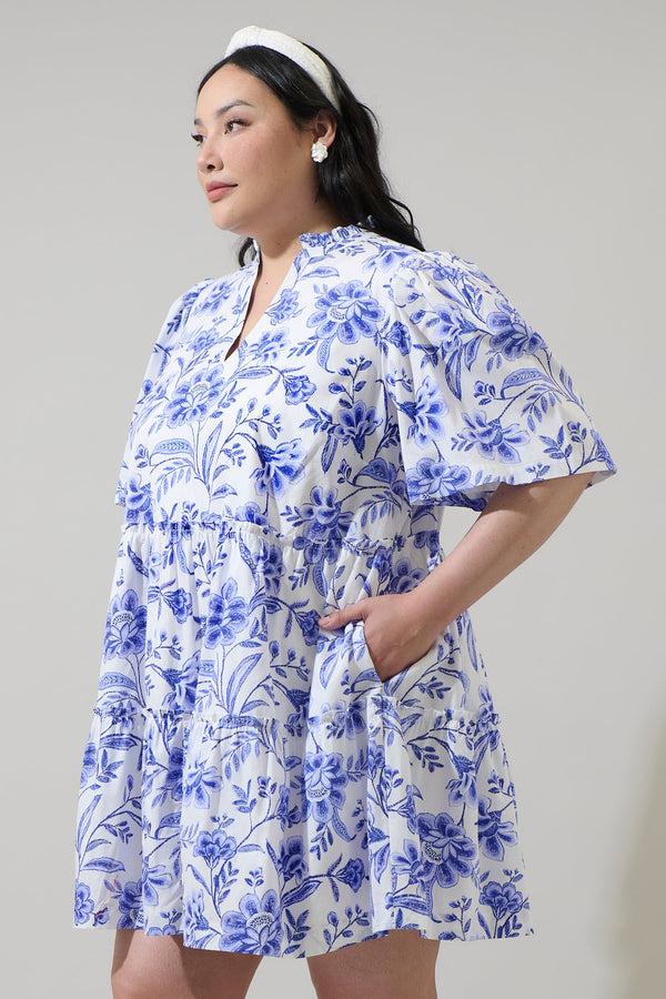Sugarlips Maeve Floral Dixie Split Neck Shift Dress Curve
