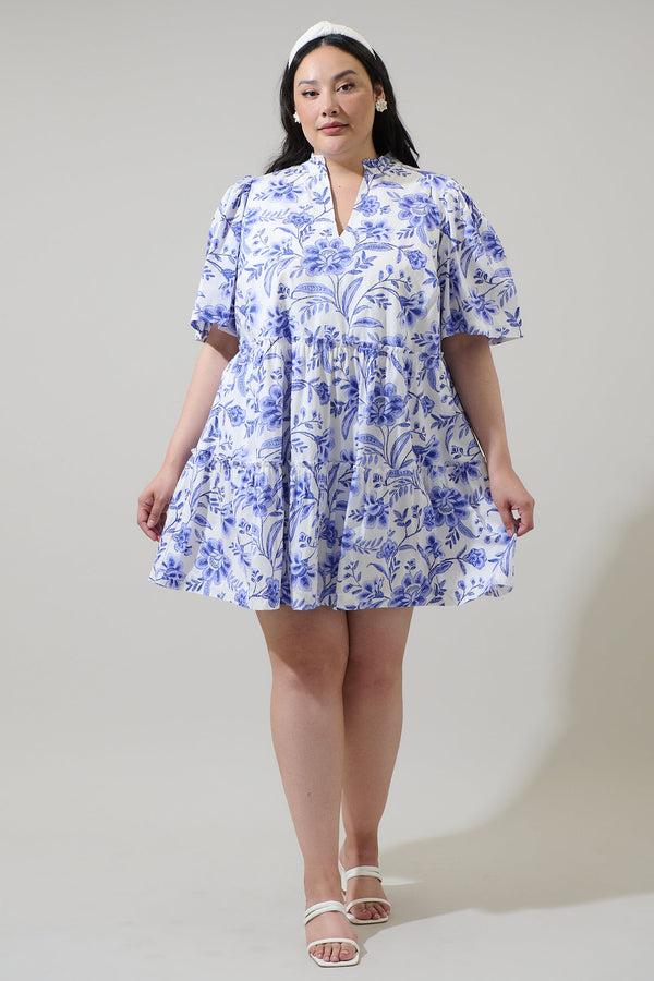 Sugarlips Maeve Floral Dixie Split Neck Shift Dress Curve