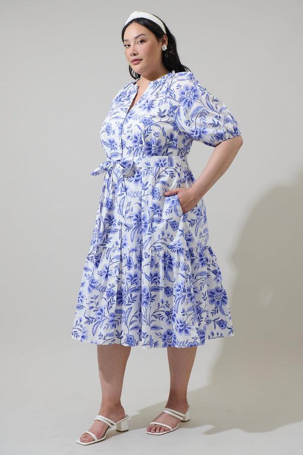 Sugarlips Maeve Floral Wynette Tiered Midi Dress Curve