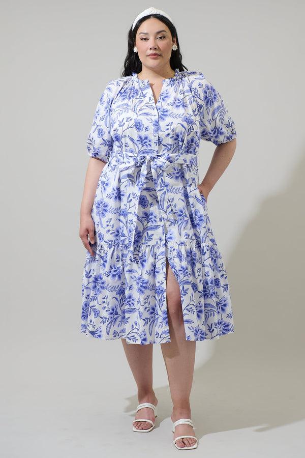 sugarlips Maeve Floral Wynette Tiered Midi Dress Curve