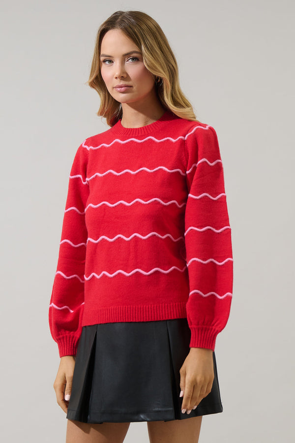 Sugarlips Maeverly Wavy Stripe Balloon Sleeve Sweater