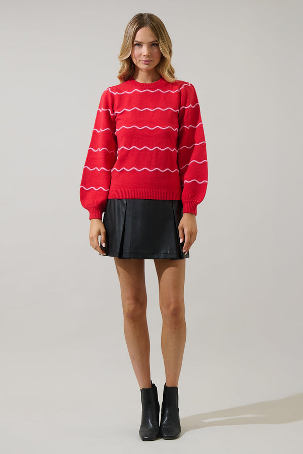 Sugarlips Maeverly Wavy Stripe Balloon Sleeve Sweater