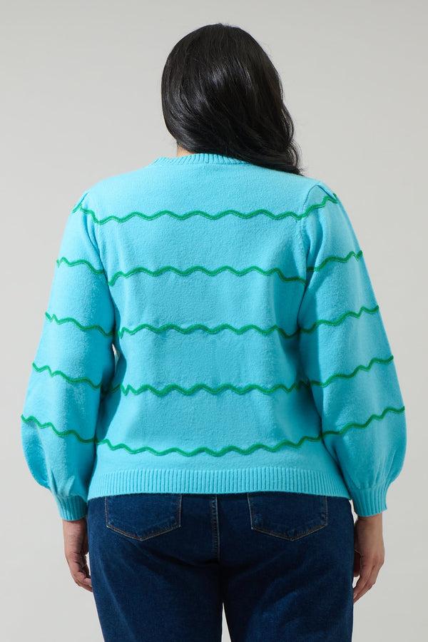 Sugarlips Maeverly Wavy Stripe Balloon Sleeve Sweater Curve
