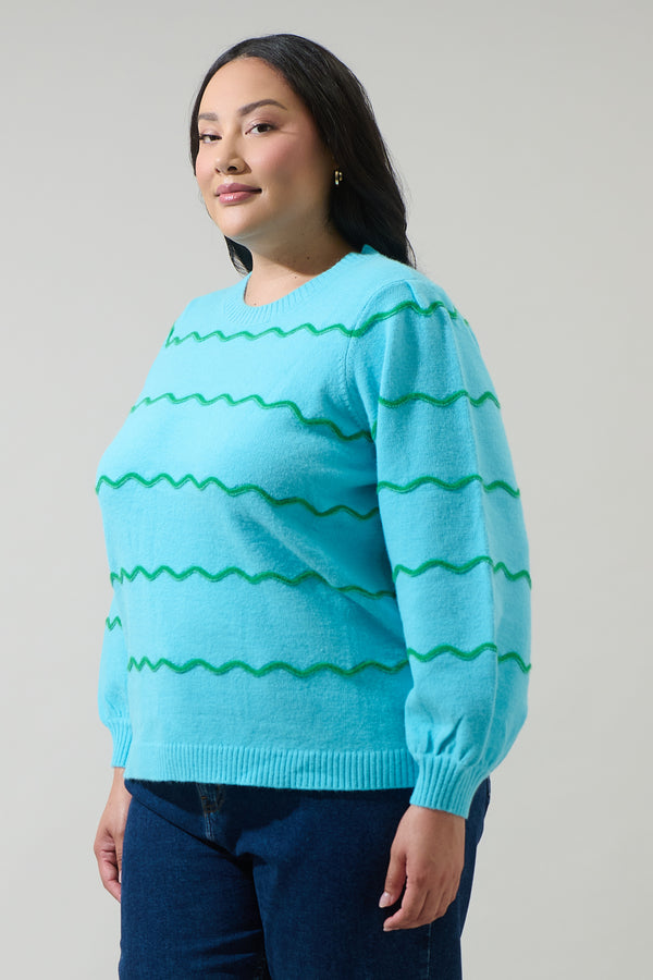 Sugarlips Maeverly Wavy Stripe Balloon Sleeve Sweater Curve