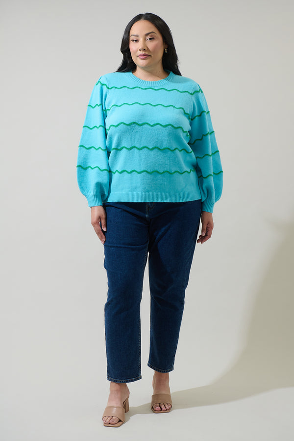 Sugarlips Maeverly Wavy Stripe Balloon Sleeve Sweater Curve