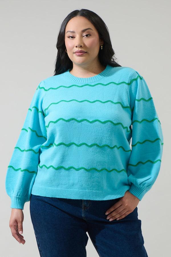 sugarlips Maeverly Wavy Stripe Balloon Sleeve Sweater Curve