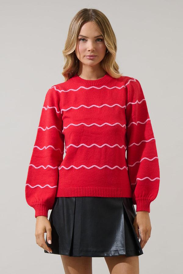 sugarlips Maeverly Wavy Stripe Balloon Sleeve Sweater