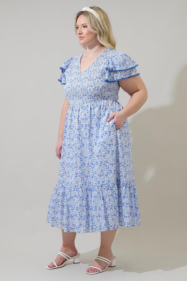 Sugarlips Maisie Floral Patte Tiered Midi Dress Curve