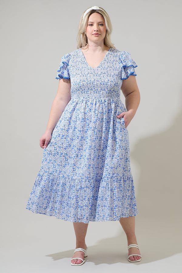 sugarlips Maisie Floral Patte Tiered Midi Dress Curve