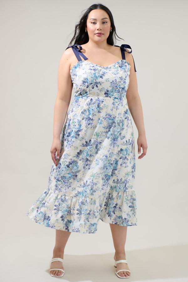 sugarlips Majesty Floral Villa Garden Eyelet Midi Dress Curve