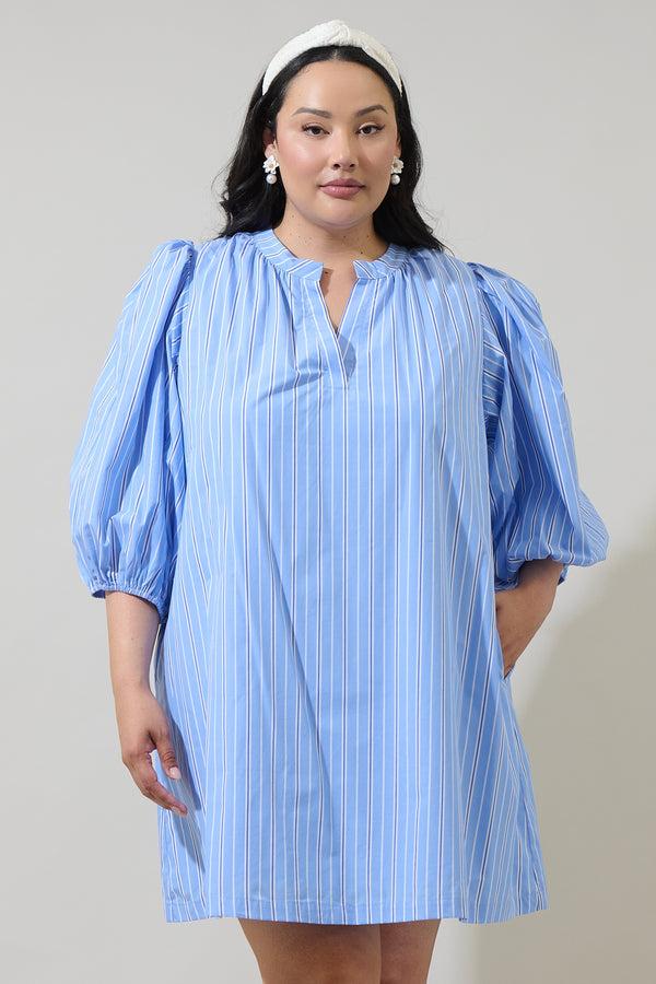 Sugarlips Malaga Striped Victoria Shift Split Neck Mini Dress Curve