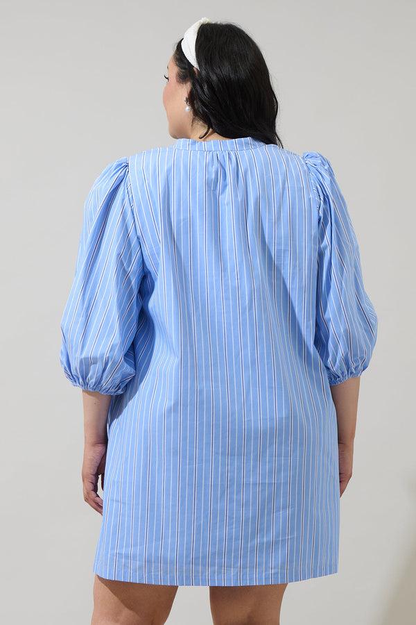 Sugarlips Malaga Striped Victoria Shift Split Neck Mini Dress Curve