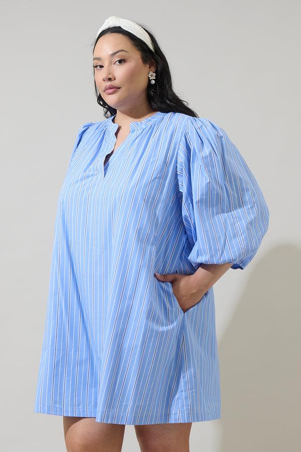 Sugarlips Malaga Striped Victoria Shift Split Neck Mini Dress Curve