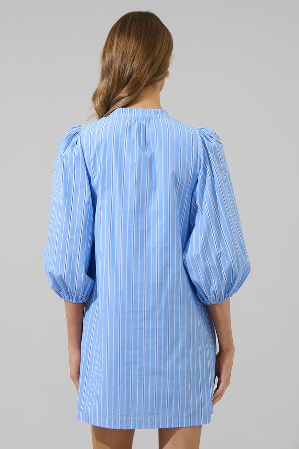 Sugarlips Malaga Striped Victoria Shift Split Neck Mini Dress