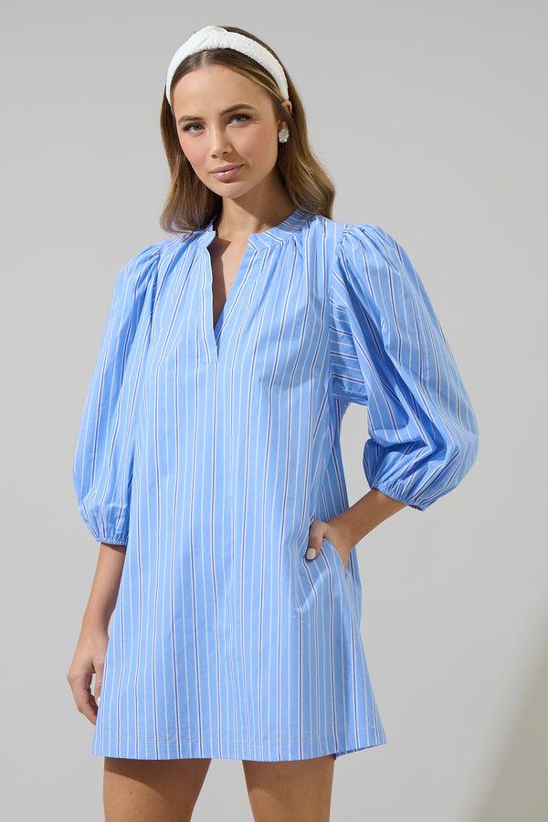 Sugarlips Malaga Striped Victoria Shift Split Neck Mini Dress