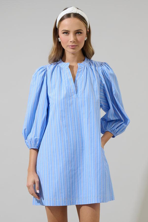 sugarlips Malaga Striped Victoria Shift Split Neck Mini Dress