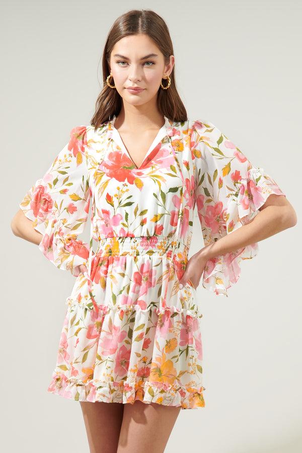 Sugarlips Maldonado Floral Amorcito Bell Sleeve Mini Dress