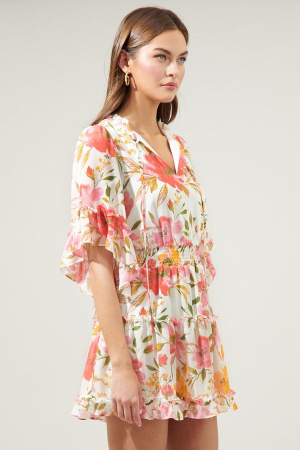 Sugarlips Maldonado Floral Amorcito Bell Sleeve Mini Dress