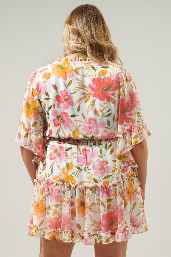 Sugarlips Maldonado Floral Amorcito Bell Sleeve Mini Dress Curve