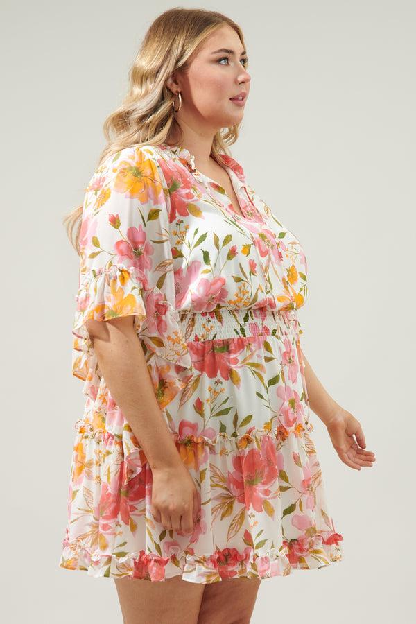 Sugarlips Maldonado Floral Amorcito Bell Sleeve Mini Dress Curve