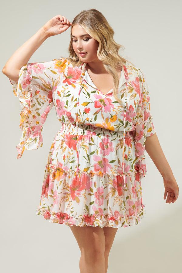 sugarlips Maldonado Floral Amorcito Bell Sleeve Mini Dress Curve