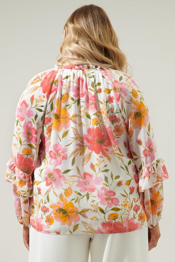 Sugarlips Maldonado Floral Bijou Bell Sleeve Blouse Curve