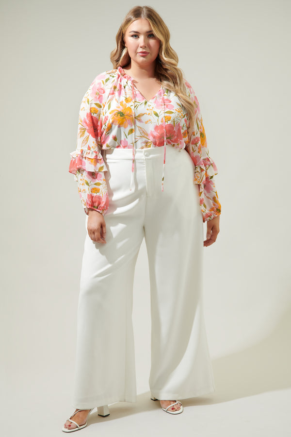 Sugarlips Maldonado Floral Bijou Bell Sleeve Blouse Curve