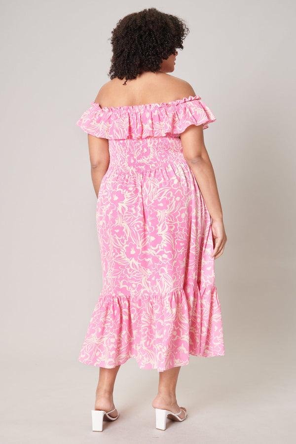 Sugarlips Malia Floral Off The Shoulder Smocked Midi Dress Curve