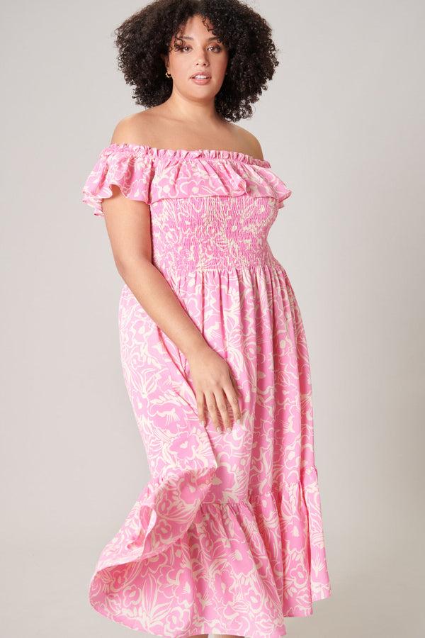 Sugarlips Malia Floral Off The Shoulder Smocked Midi Dress Curve