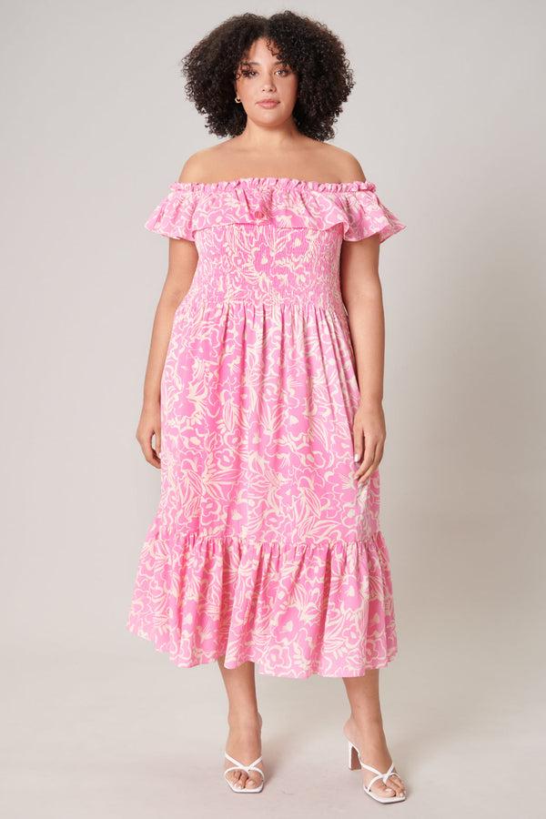 Sugarlips Malia Floral Off The Shoulder Smocked Midi Dress Curve