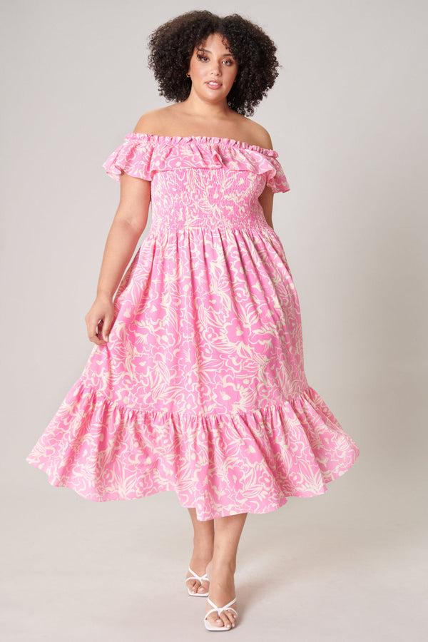 sugarlips Malia Floral Off the Shoulder Smocked Midi Dress Curve