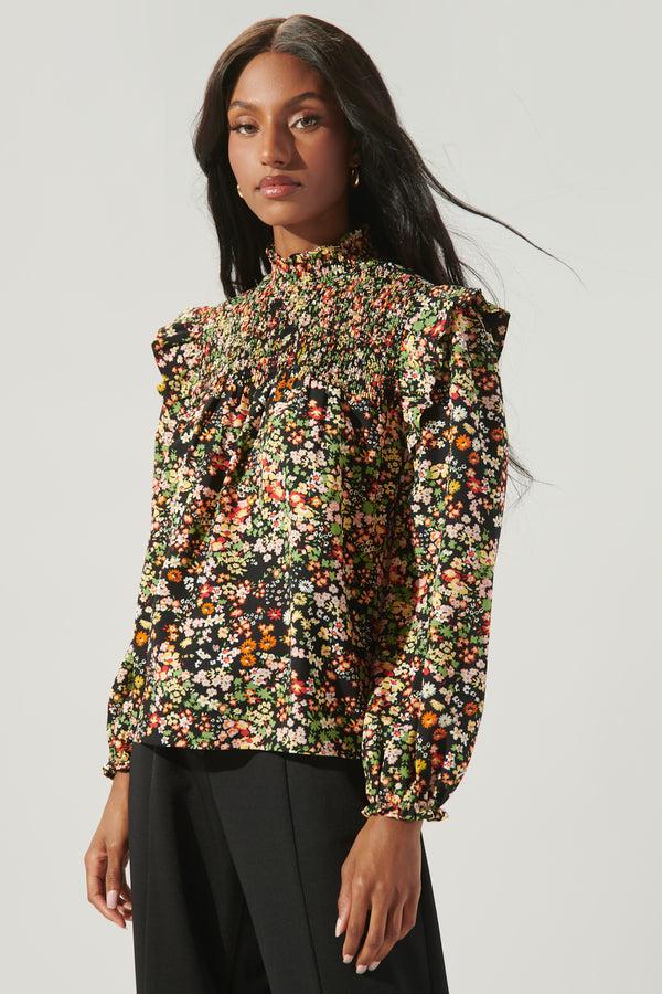 Sugarlips Malta Wildflower Naomi Smocked Yoke Blouse