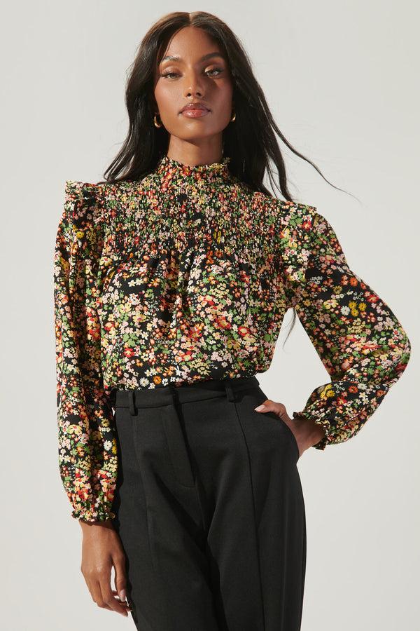 sugarlips Malta Wildflower Naomi Smocked Yoke Blouse